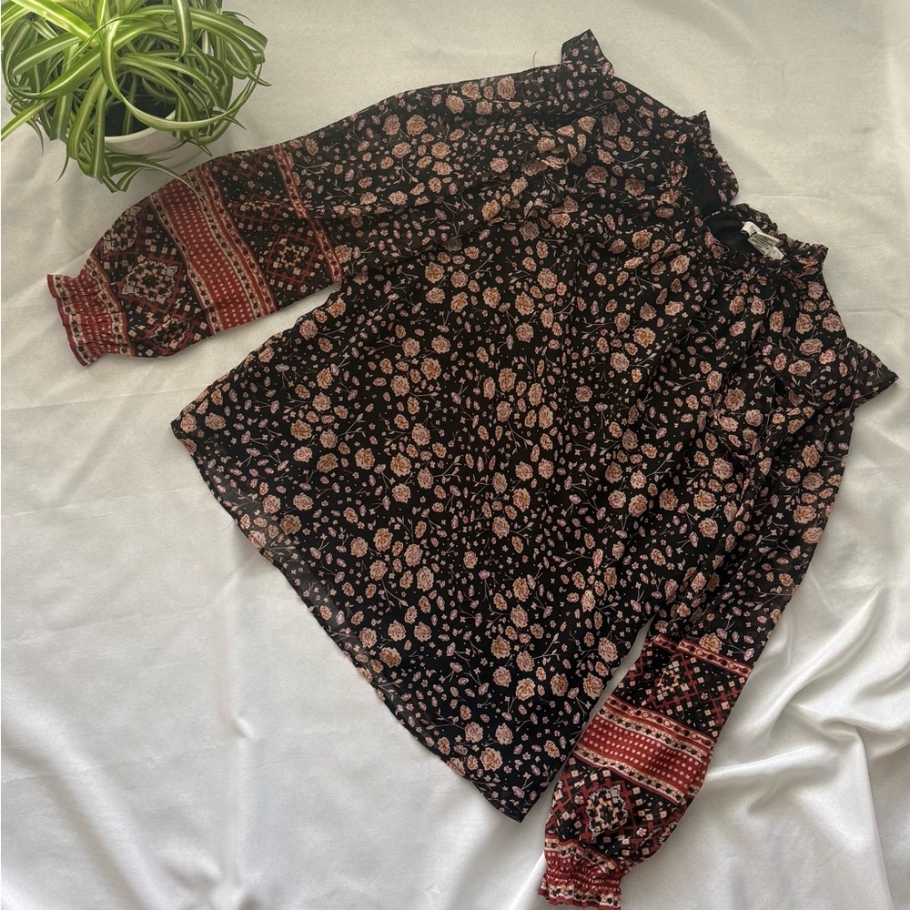 Rachel Zoe Black and Pink Floral Blouse, size Medium
